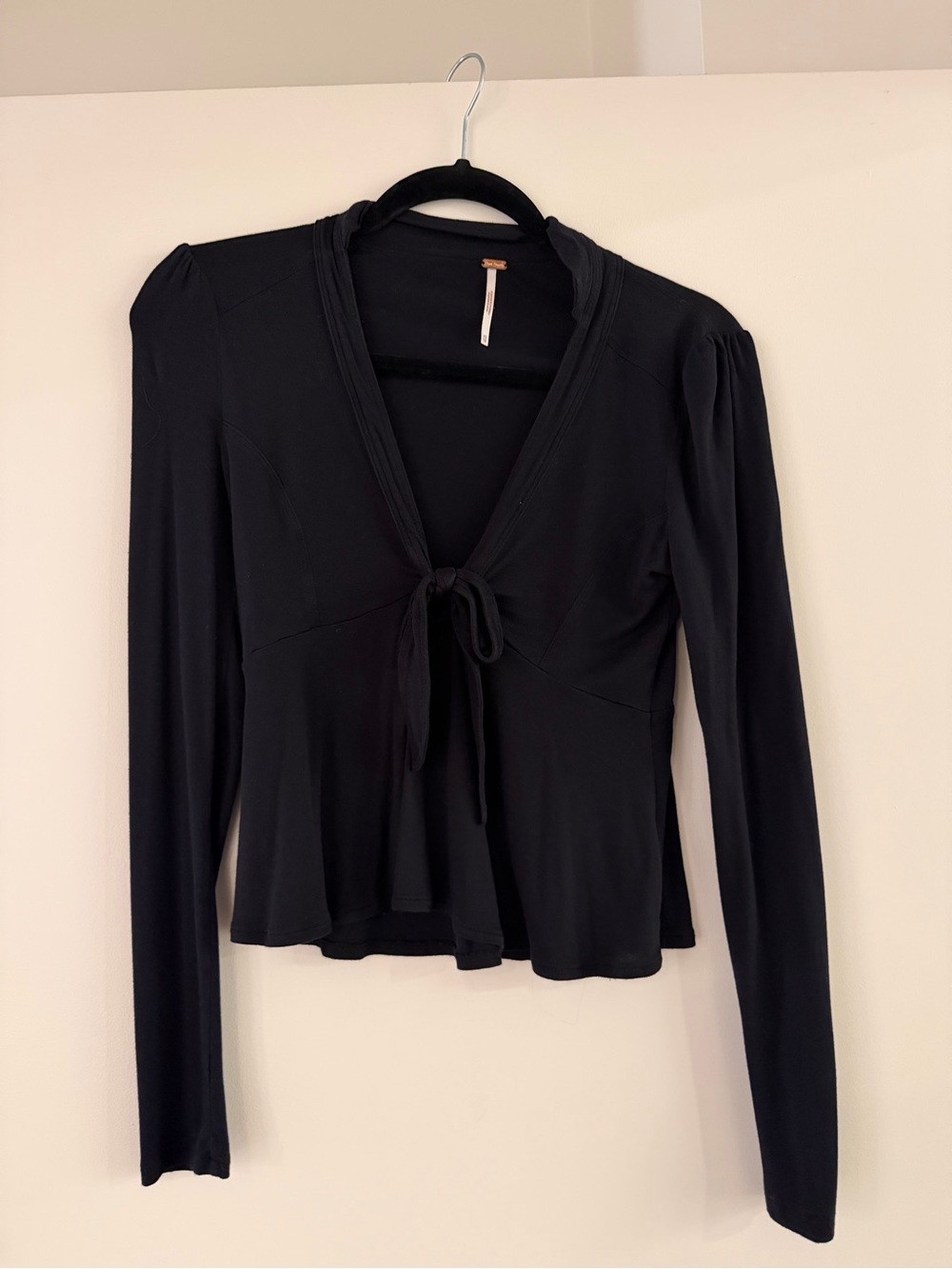 Free People Black Long-Sleeve Tie-Front Top